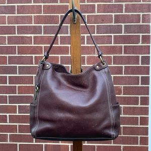 EUC - Fossil - Leather Shoulder Bag with Pockets on Each End - Color: Brown